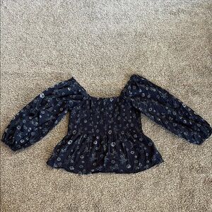 Madewell Navy Floral Puff Sleeve Blouse